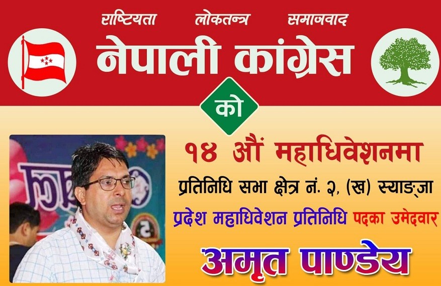 अमृत पाण्डेयद्वारा स्याङ्जामा प्रदेश महाधिवेशन प्रतिनिधीमा उम्मेद्वारी घाेषणा