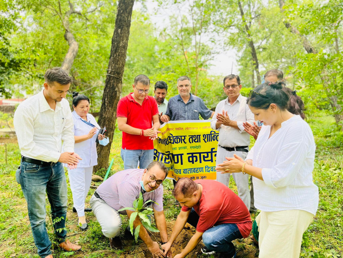 विश्व वातावरण दिवस : शान्ति समाजद्वारा शान्ति बाटीकामा गोडमेल तथा बृक्षराेपण