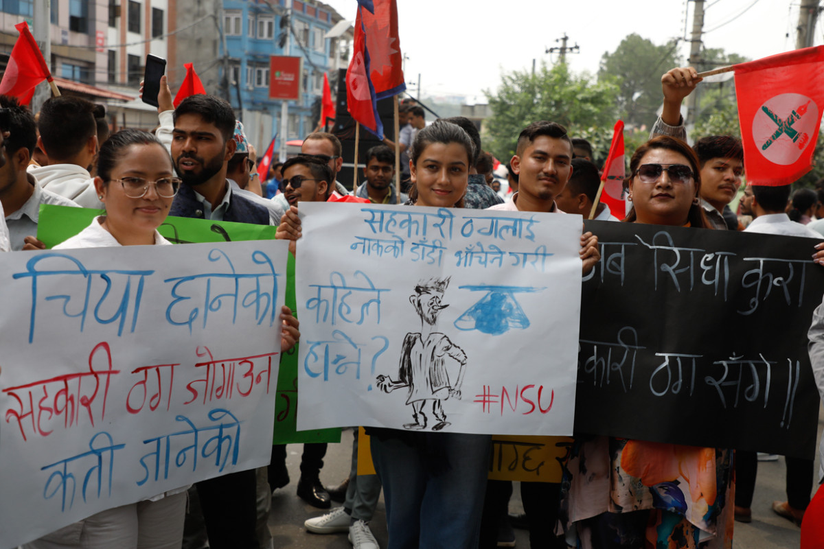 सहकारी ठगलाई कारबाहीको माग गर्दै नेविसंघको प्रदर्शन