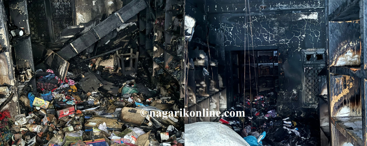 बुटवल संगमपथमा संचालित २ वटा पसलमा आगलागी,लाखौँको क्षति