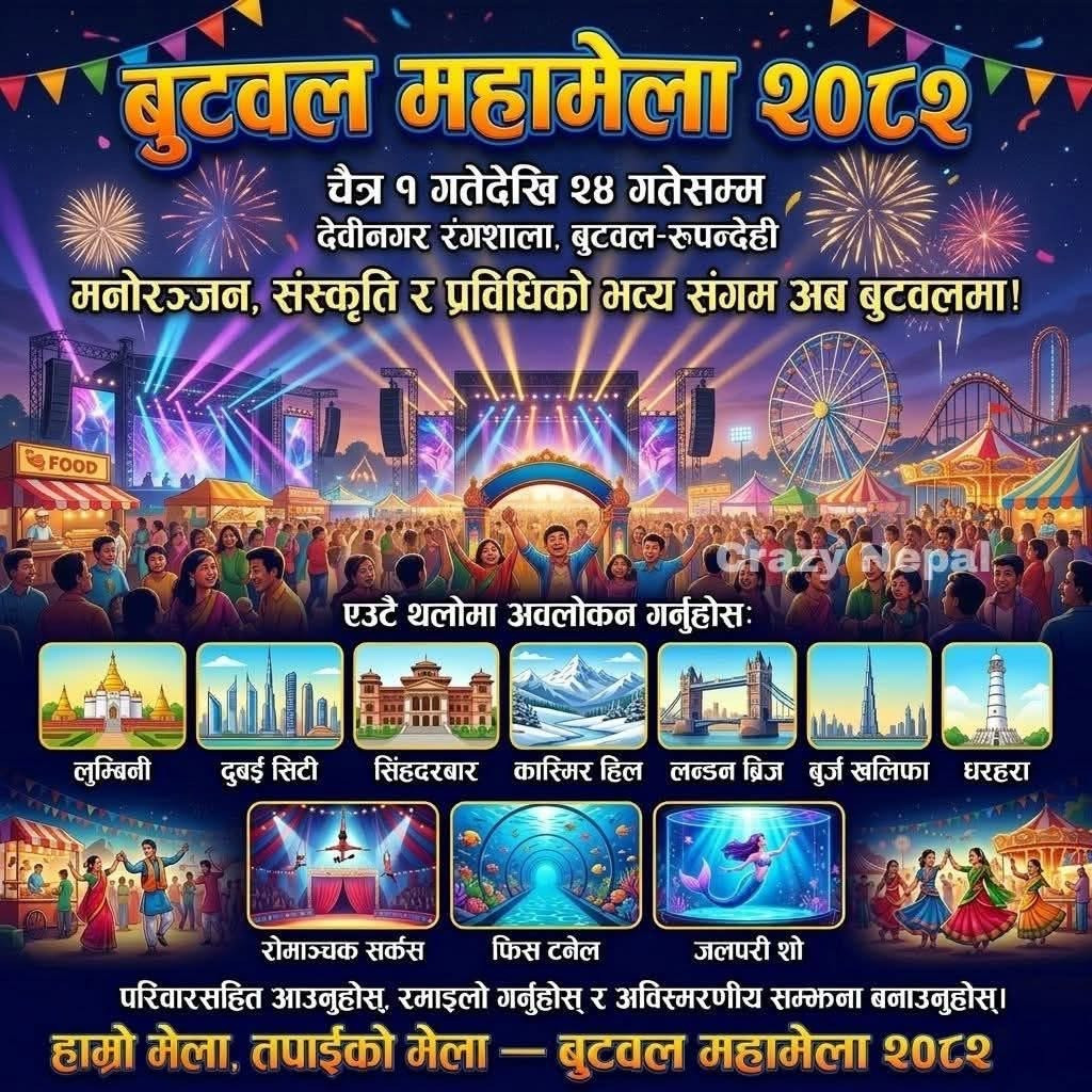 ‘बुटवल महामेला’ आजदेखि,देविनगरमा बन्यो बुर्ज खलिफा !